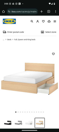 Queen size bed frame/4 storage boxes, Ikea MALM natural wood 