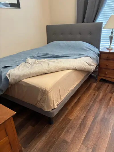 Queen Upholstered Platform Bed and Mattress, View more