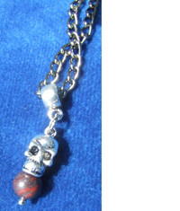 New Ugly Skull Head Bloodstone Gemstone Gunmetal Chain Necklace