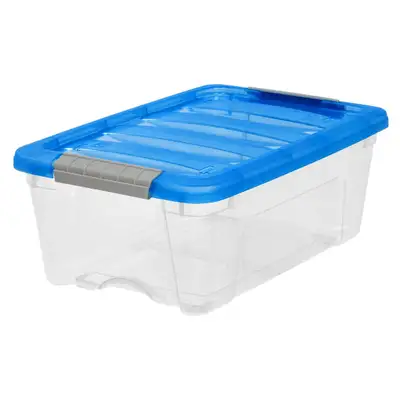Lot of 6 Clear Latched Storage Containers + Blue Lids, View more