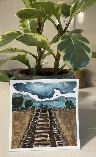Watercolor Railroad Tracks painting, View more