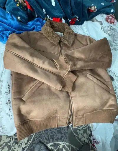 New Levi’s sherpa lined full-zip suede bomber varsity jacke, View more