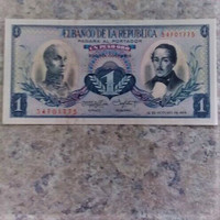 1959 Columbia 1 Peso Banknote "Uncirculated"