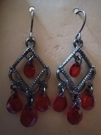 Red bead chandelier earrings 
