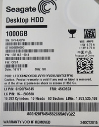 Seagate HDD 1TB, 3.5" Internal Excellent