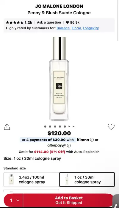 Jo Malone Peony Cologne New But No Box, View more