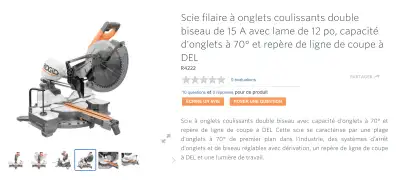 Scie à onglets coulissant avec support très peux utilisé