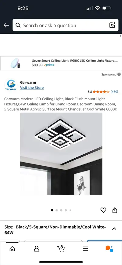 modern led 5 squares home light black remote new , View more