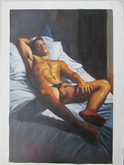 Large Hand Painted Portrait Oil Painting On Canvas, Nude Man, View more