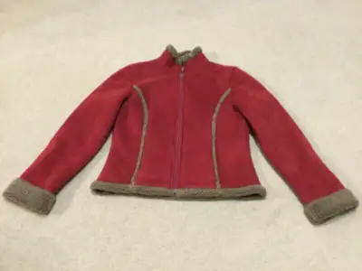 Selling this LL Bean Red Faux Suede Sherpa lined coat jacket women’s size XS. Has embroidered design...