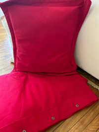 Red Twill duvet cover, euro sham and 2 blackout curtain panels 