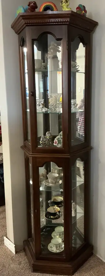 Curio Cabinet with Light and Glass Shelving REDUCED, View more