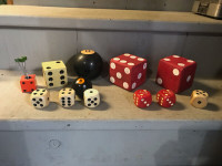 ASSORTED OLDER Las Vegas WOODEN DICE & DICE THEME STOOL