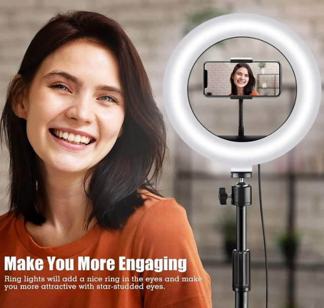 Selfie Ring Light with Stand and Phone Holder, 10'' Dimmable Des in Cell Phone Accessories in Markham / York Region - Image 2