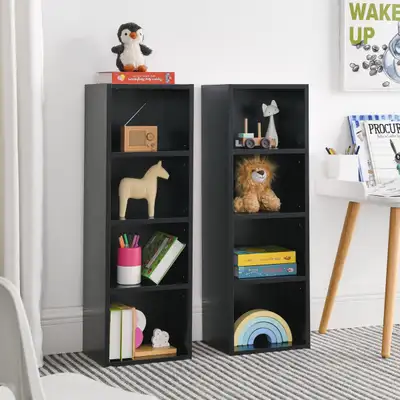 8-Tier Media Tower Rack, CD DVD Slim Storage Cabinet with Adjustable Shelves, Tall Narrow Bookcase D...