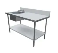NEW!  Stainless Steel Table w/Sink and 6″ Backsplash (24"x60")