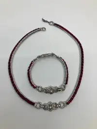 Collier TRIFARI et bracelet rouge art deco pierres du Rhin