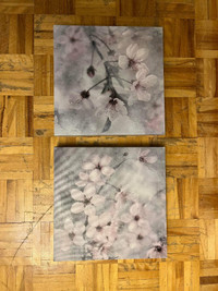 Two 12in x 12in Floral Canvas Prints on a Wooden Frame