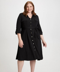 PLUS SIZE Black Dress with pockets and belt