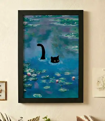 Wall art 12 x 18 inches - Monet Meets Kitty! Whimsical Framed, View more