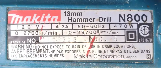 Makita Half Inch Corded Hammer Drill Model N800 in Power Tools in Kawartha Lakes - Image 4