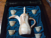 Hand Made From Japan Onyx Sake/tea 7pc Serving Set From The 60's