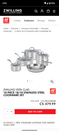 ZWILLING VISTA CLAD10 PIECE 18/10 STAINLESS STEEL COOKWARE SET
