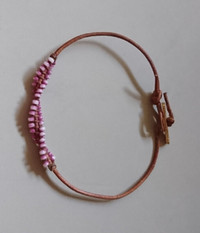 Vintage Handmade Thin Leather String Bracelet with Pink Beads