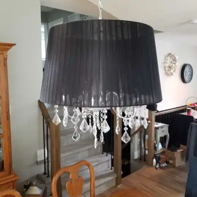 Black Drum Shade and Silver Chandelier, View more