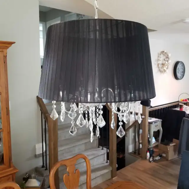 Black Drum Shade and Silver Chandelier in Indoor Lighting & Fans in Hamilton - Image 2