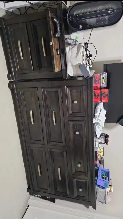Dark Wood Dresser And Bed With Mattress, View more