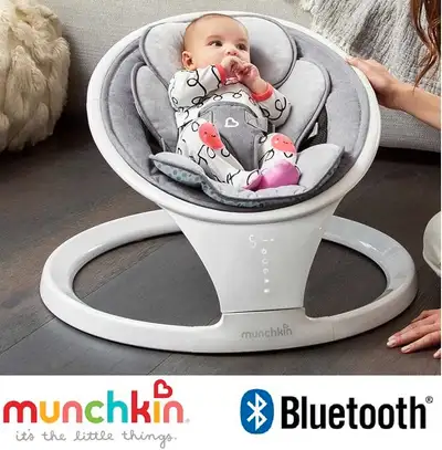 Introducing the Munchkin Bluetooth Enabled 5-Speed Baby Swing, a state-of-the-art soothing solution...