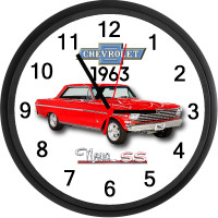 1963 Chevy Nova SS (Ember Red) Custom Wall Clock - New