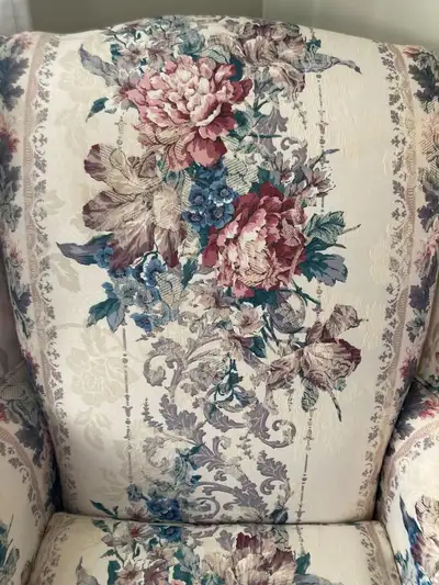 Floral Wing Back Chair As New Very Comfortable Canadian Made, View more