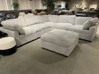 V Shaped Corduroy Sofa with Wide Storage Ottoman Now On Sale , View more