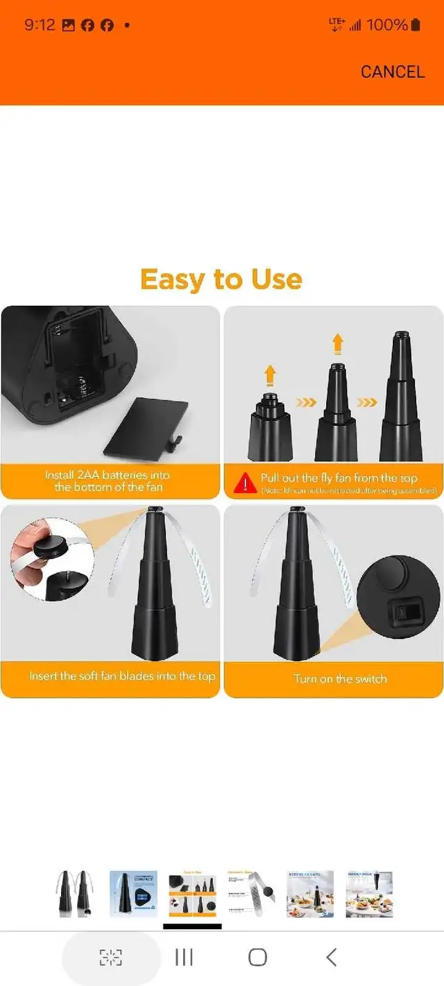 Jrrong 2 Pcs Picnic Fly Fans for Tables, Fly Repellent Fan Indoo in Fishing, Camping & Outdoors in Markham / York Region - Image 5