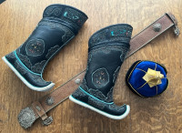 Authentic Old Mongolian Boots, Hat, Belt