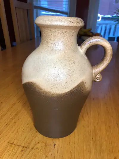 Vintage earth tone West German fat lava vase by Scheurich keramik in matte tan & brown. Embossed on...