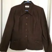 Womens, size 10 petite, 2 pc suede like jacket and pants