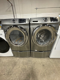SAMSUNG stainless washer  & dryer set w/ pedestals 
