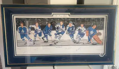 Beautiful Leaf legends lithograph signed by Darryl Sittler, Red Kelly, George Armstrong, Frank Mahov...