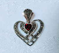 New Sterling Silver Marcasite Heart Pendant