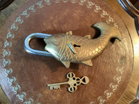 Large Solid Brass Koi Fish Lock and Key