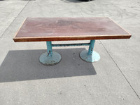 INDUSTRIAL VINTAGE TABLE DOUBLE CAST IRON BASE