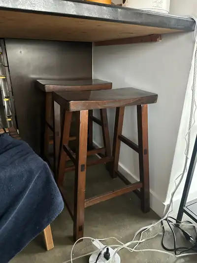 2 wooden bar stools , View more