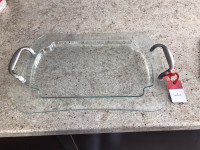 Large glass serving platter with handles