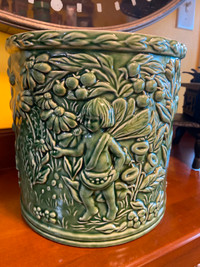 Rare Vintage Fairy Green Ceramic Garden Planter Pot