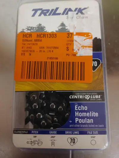 TriLink brand chainsaw chain for 20 inch bar. 70 links, .050 gauge, 3/8 pitch. Fit for Echo, Homelit...