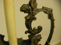 GREAT ANTIQUE DECORATED WITH FIGURES METAL TABLE LAMP
