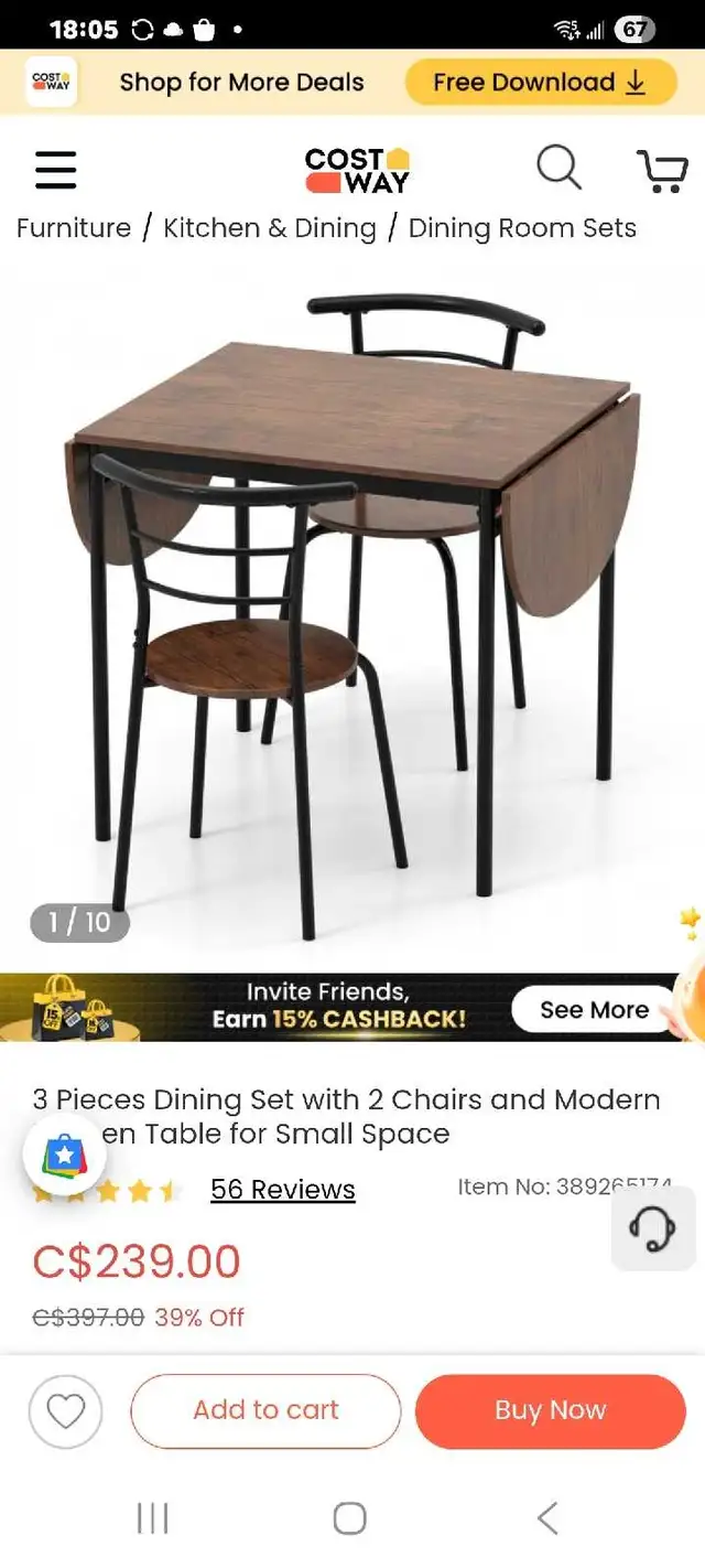 Costway folding leaf dinning table and 2 chairs in Dining Tables & Sets in Markham / York Region - Image 4